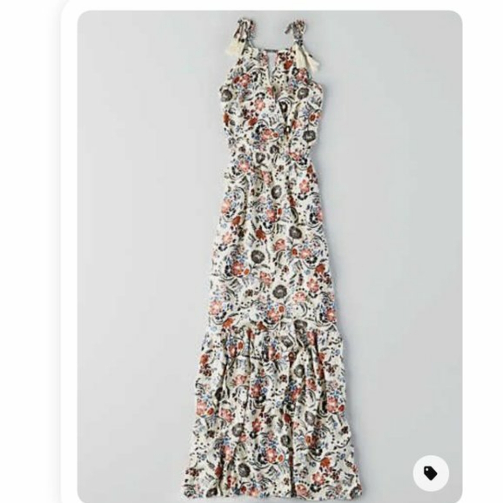 American Eagle Boho Floral Tassle Maxi Dress Small